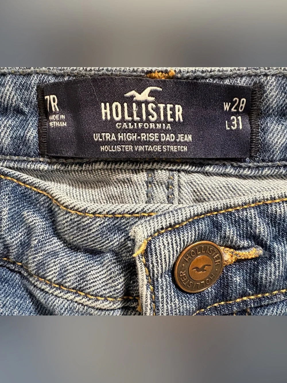 Hollister Distressed Light Blue Ultra High-Rise Dad Wide-Leg Jeans